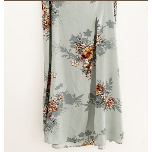 Iris Pale Green Floral Maxi Sun Dress Side Slit Size Large - Picture 2 of 3